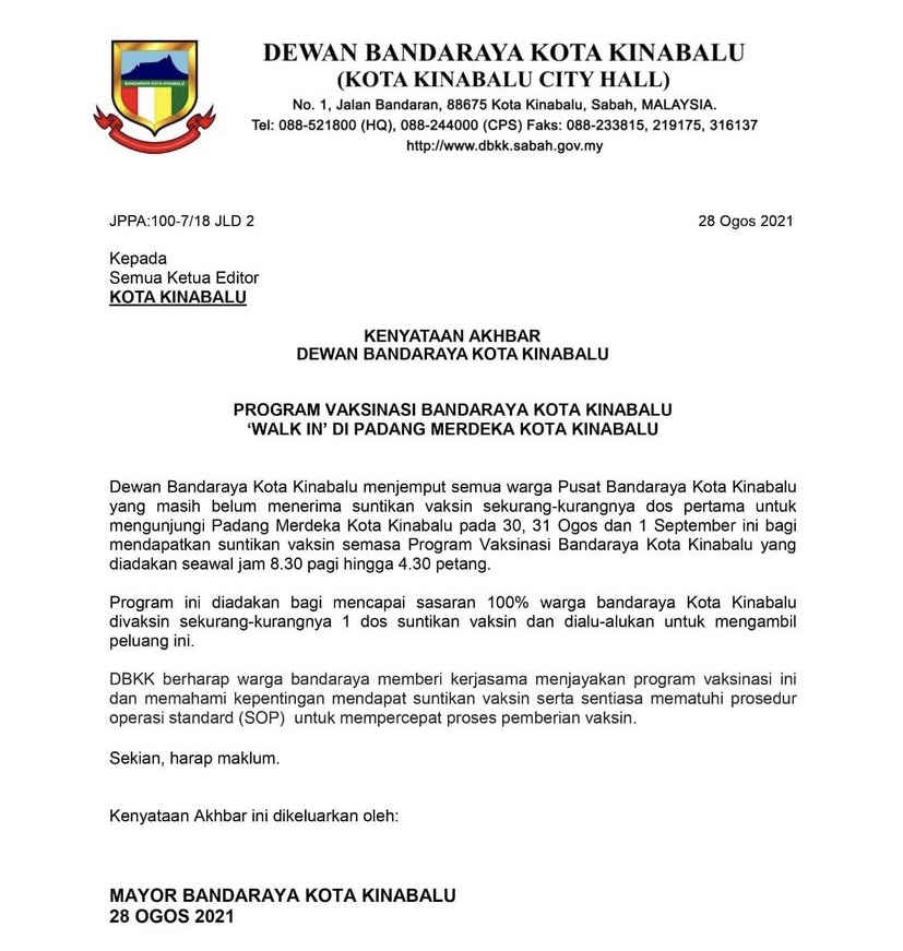 Program vaksinasi DBKK di Padang Merdeka