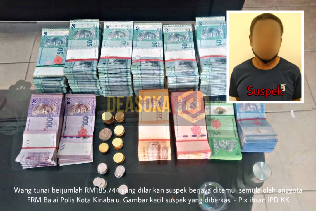Polis FRM Kota Kinabalu pantas berkas suspek, temui semula wang tunai RM185,744