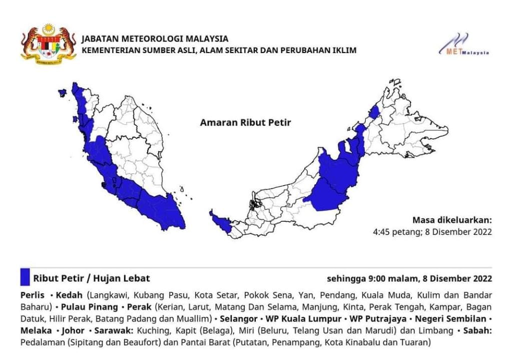 Hujan lebat di Pedalaman, Pantai Barat Sabah sehingga 9 malam – MetMalaysia